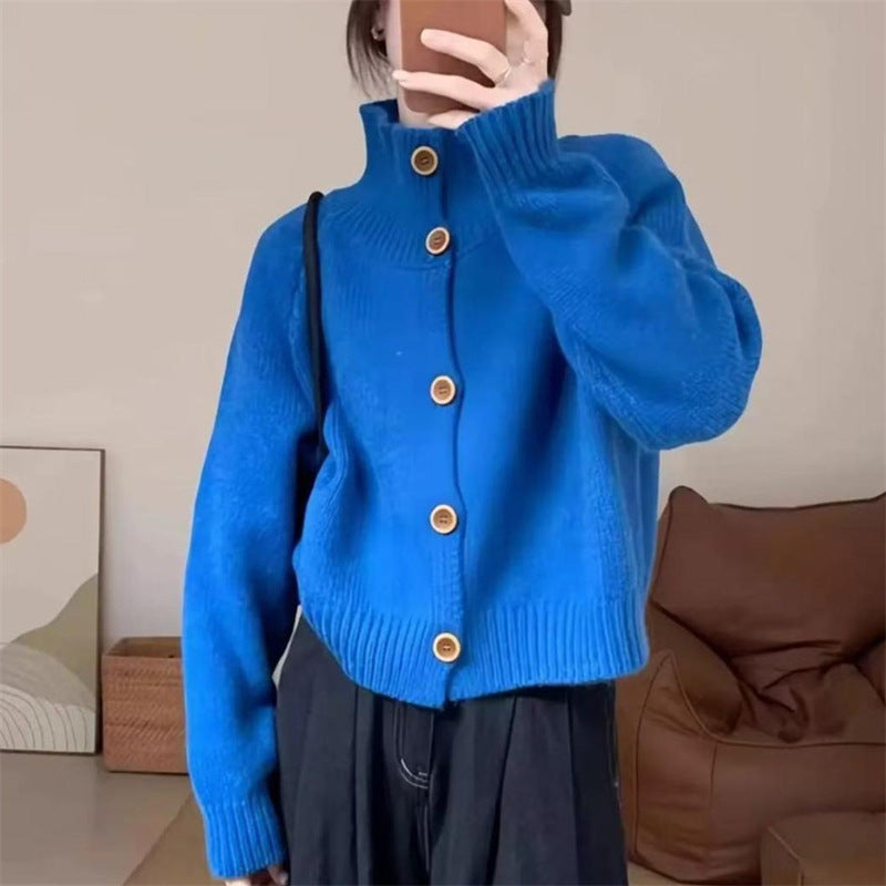 Damen kuscheliger Hochkragen-Cardigan mit Knopfdetails R&B