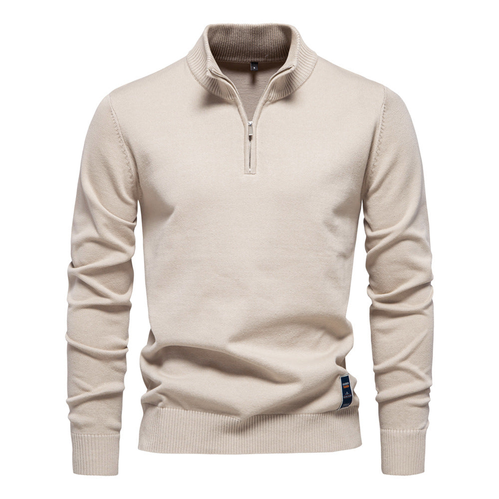 Herren Pullover mit kurzem Reißverschluss und modischem Stehkragen R&B