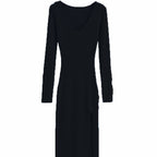 Damen Maxikleid mit elegantem V-Ausschnitt und seitlichem Schlitz R&B