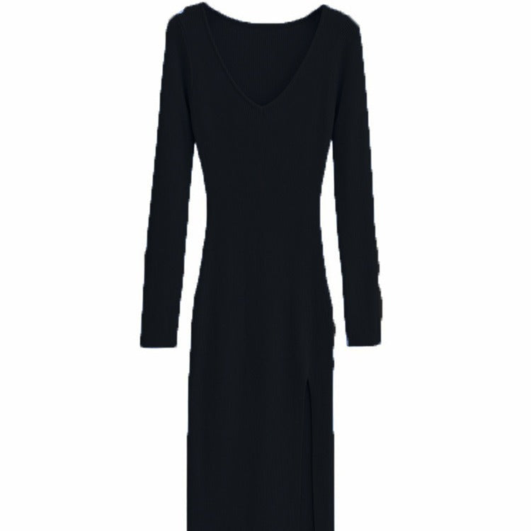 Damen Maxikleid mit elegantem V-Ausschnitt und seitlichem Schlitz R&B