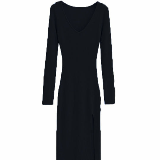 Damen Maxikleid mit elegantem V-Ausschnitt und seitlichem Schlitz R&B