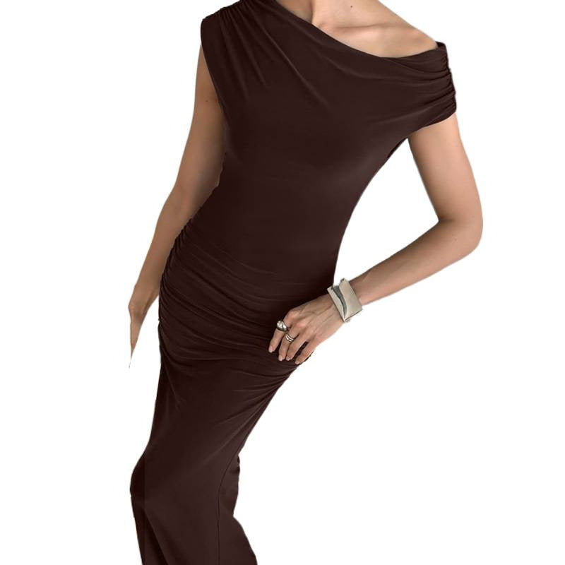 Damen Elegantes Maxikleid mit asymmetrischem Ausschnitt und Raffungen R&B