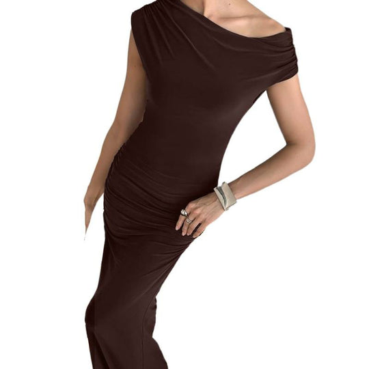 Damen Elegantes Maxikleid mit asymmetrischem Ausschnitt und Raffungen R&B