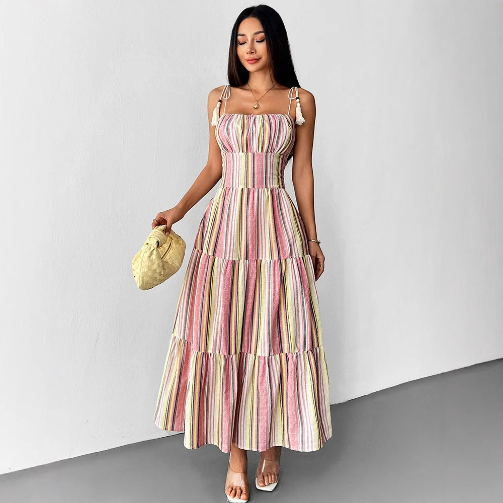 Damen Maxikleid mit maritimem Streifenmuster und raffinierten Trägerdetails R&B