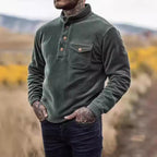 Herren Warmhaltendes Kord-Pullover mit Knopfleiste und Brusttasche R&B