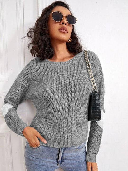 Damen Modischer Strickpullover mit kontrastierenden Ärmelakzenten R&B