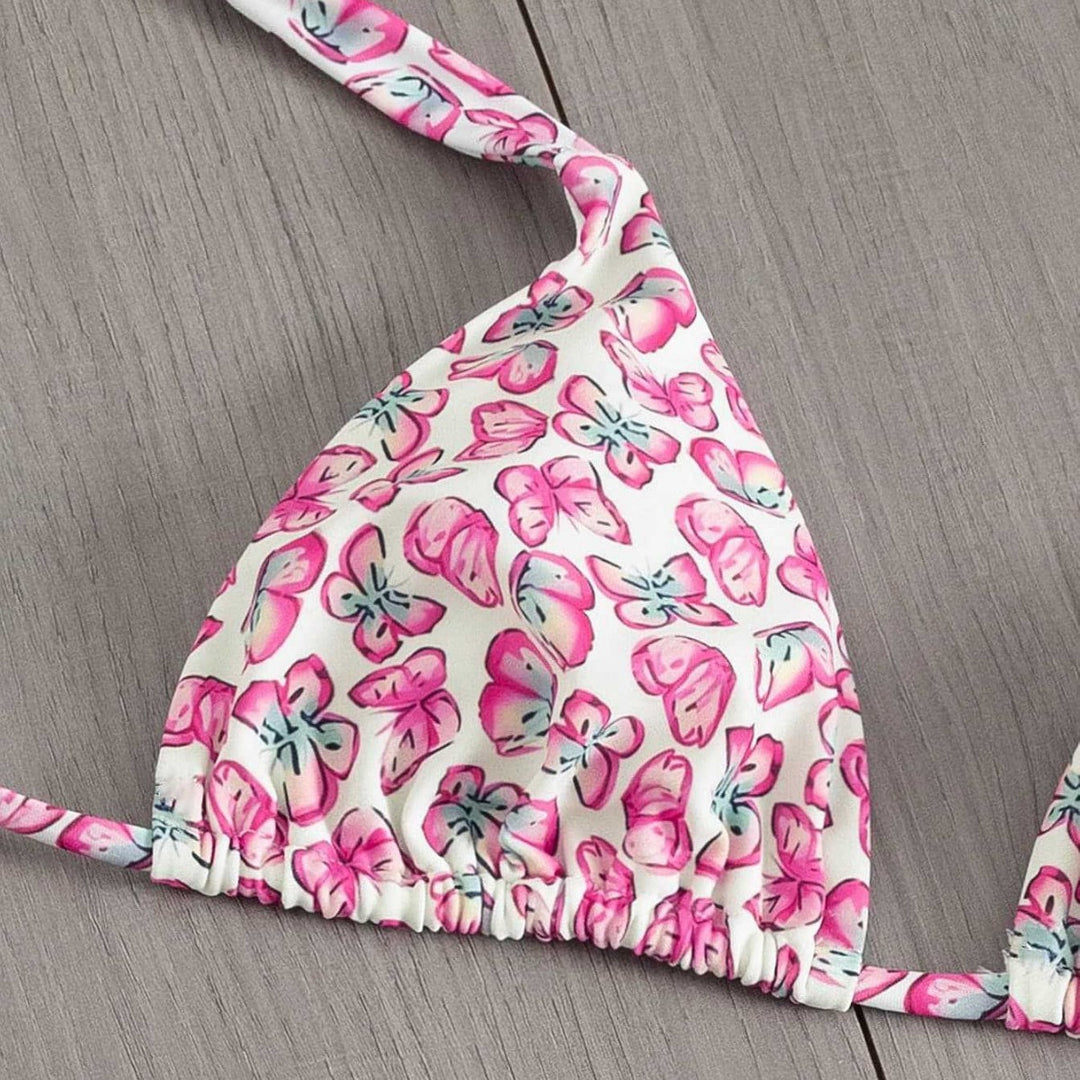 Damen Floral Triangel-Bikini mit seitlichen Bindebändern R&B