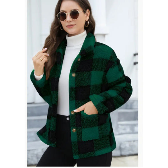 Damen kuschelige Plüschjacke mit Karomuster R&B