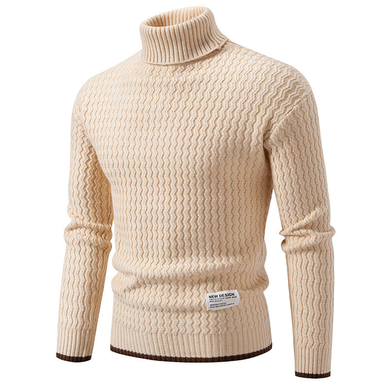 Herren Strickpullover mit hochabschließendem Kragen und strukturiertem Muster R&B