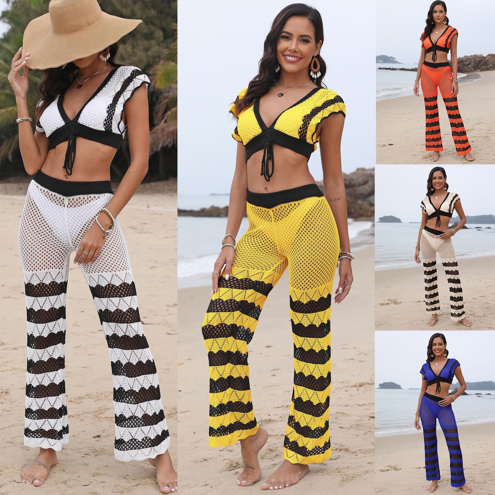 Damen Häkel-Set mit sexy Crop-Top und panty R&B