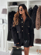 Damen Trendige Bouclé-Jacke mit goldenen Knöpfen und praktischen Taschen R&B