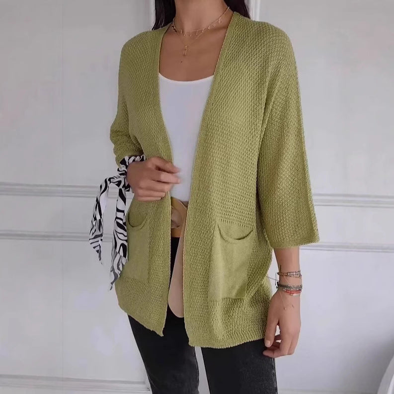 Damen luftiger Strickcardigan mit praktischen Taschen und 3/4-Ärmeln R&B