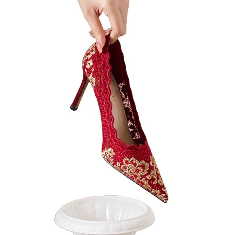 Damen elegante High Heels mit floralem Spitzenbesatz R&B