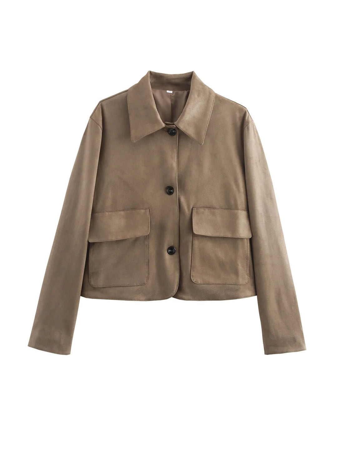 Damen modische Kurzjacke aus hochwertigem Wildlederimitat mit praktischen Taschen R&B