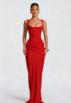 Damen Elegantes Maxikleid mit tiefem V-Ausschnitt und seitlichem Schlitz EB