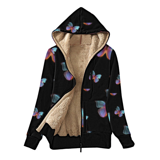 Damen Kuscheljacke mit Kapuze und buntem Schmetterlingsdesign R&B