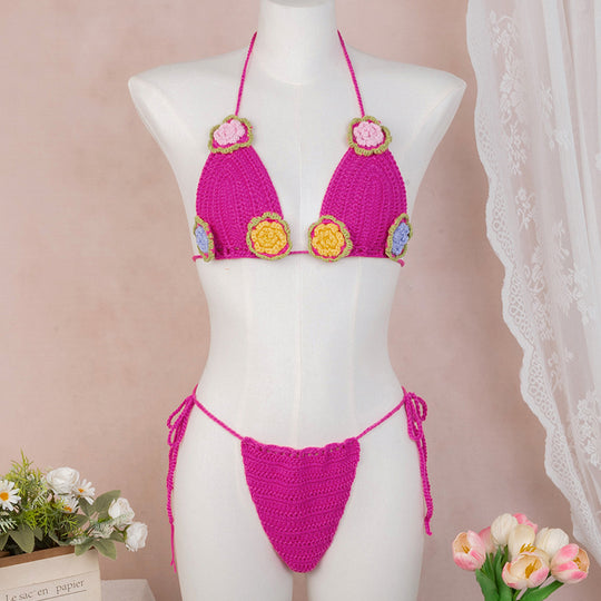 Damen Elegantes Häkel-Bikini-Set mit floralen Applikationen R&B