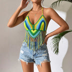 Damen gehäkeltes Crop-Top mit Fransen R&B
