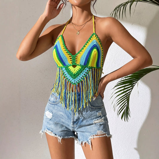 Damen gehäkeltes Crop-Top mit Fransen R&B