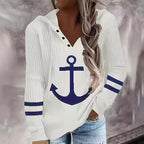Damen Kapuzenpullover mit maritimem Motiv und strukturiertem GewR&Be R&B