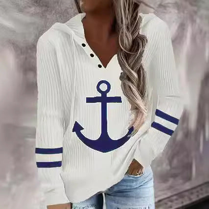 Damen Kapuzenpullover mit maritimem Motiv und strukturiertem GewR&Be R&B