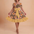 Damen schickes Glitzerkleid mit tailliertem Schnitt und Rüschensaum EB