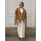 Damen Wildlederjacke mit Fransen und großzügigen Ärmeln R&B