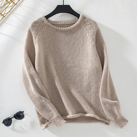 Damen gemütlicher Strickpullover mit weitem Schnitt und Rundhalsausschnitt R&B