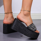Damen Wedge-Pantoletten mit funkelndem Strass und rutschfester Sohle R&B