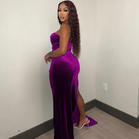 Damen Glamouröses Abendkleid mit schimmerndem Satin und hohem Schlitz R&B