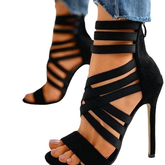 Damen Offene High-Heel Sandaletten mit elastischen Riemen R&B