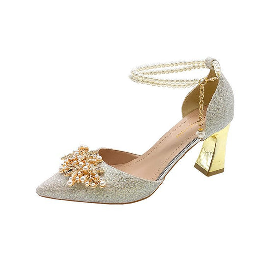 Damen elegante Pumps mit Perlenschmuck und glitzerndem Absatz R&B