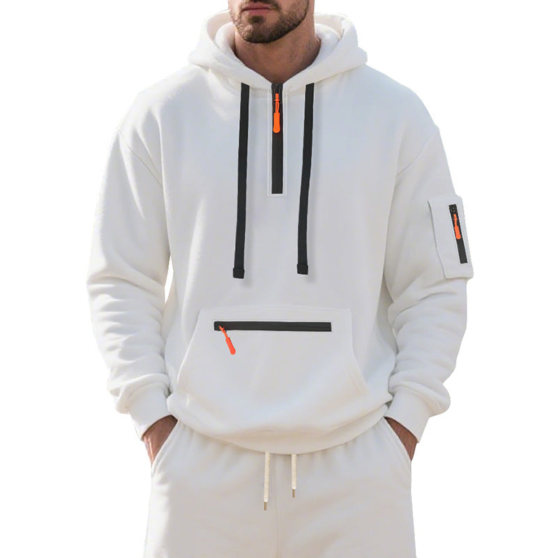Herren nan funktionaler Kapuzenpullover mit kurzem Frontreißverschluss, wasserabweisenden Zippern und Utility-Ärmeltasche R&B