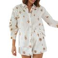 Damen luftiges Pyjama-Set mit kreativem Muster und elastischem Bund R&B