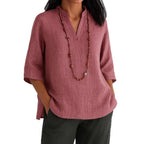 Damen lässige Bluse mit V-Ausschnitt und seitlichen Taschen