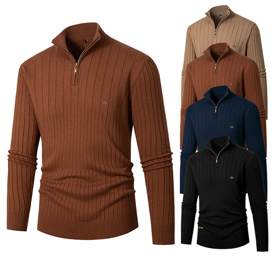 Herren Pullover mit modernem Reißverschluss und Rippenstruktur R&B