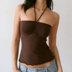 Damen Bandeau-Top mit raffinierten Raffungselementen und verstellbaren Trägern R&B