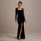 Damen Elegantes Maxikleid mit transparenten Ärmeln und seitlichem Schlitz R&B