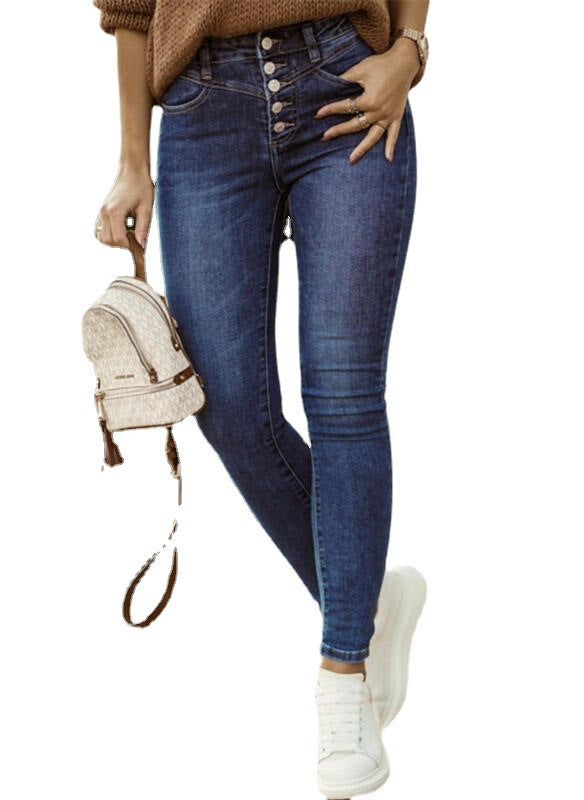 Damen High-Waist Jeans mit Knopfleiste und slim fit Schnitt R&B