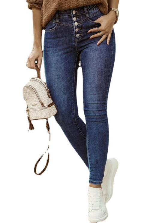 Damen High-Waist Jeans mit Knopfleiste und slim fit Schnitt R&B