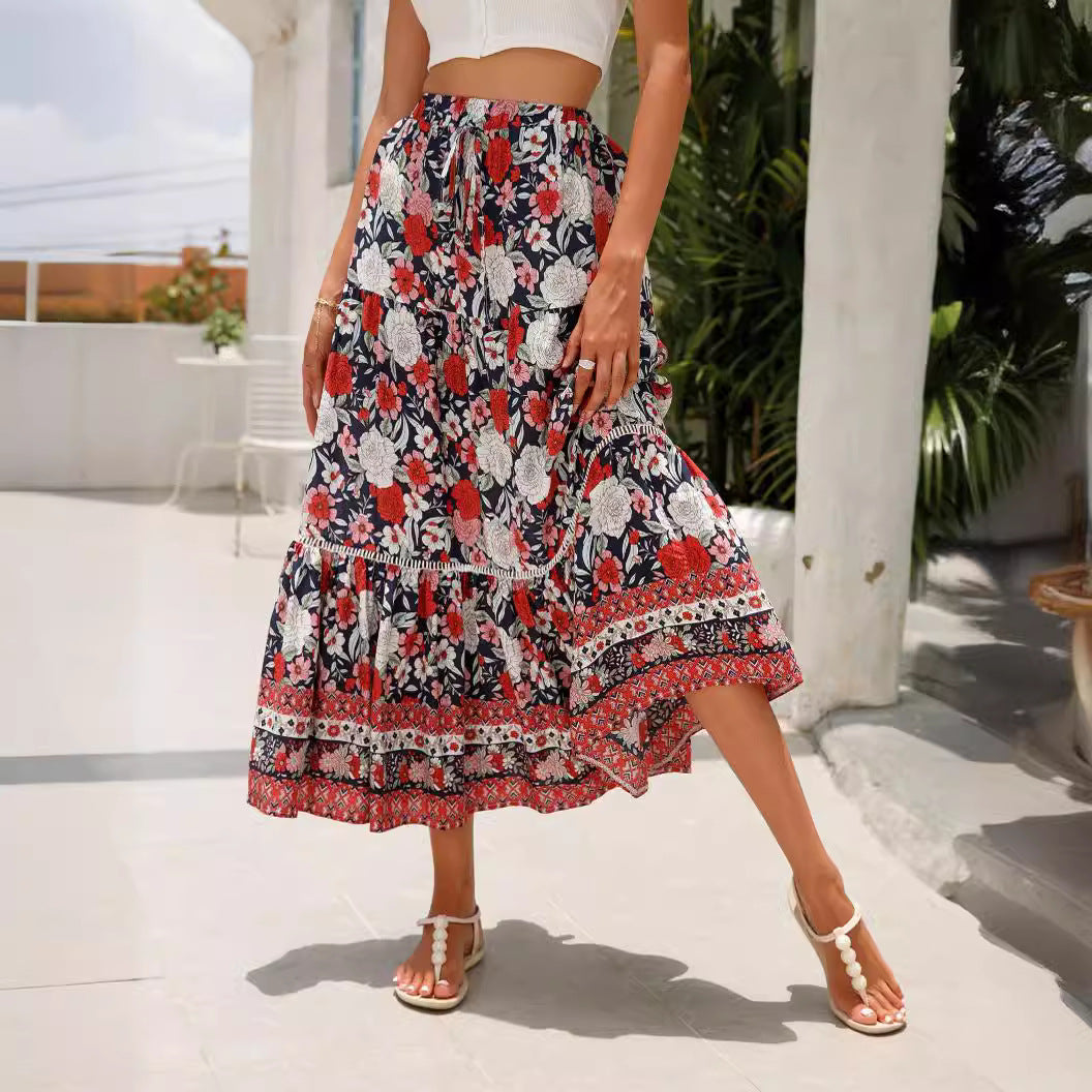 Damen Maxirock mit voluminösem Schnitt und floralem Design R&B