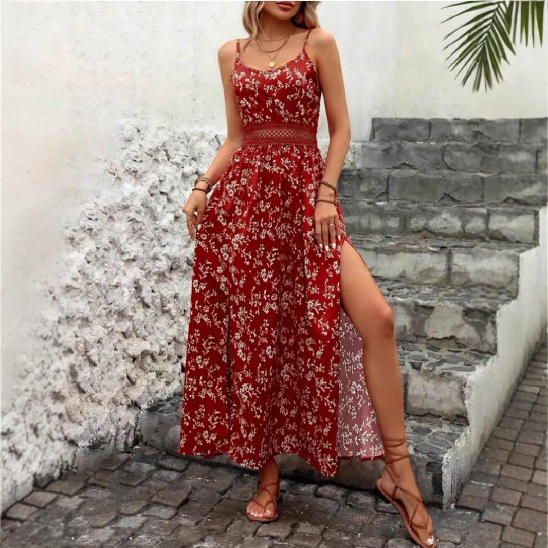 Damen Sommermaxikleid mit floralem Design und raffiniertem Schlitz R&B