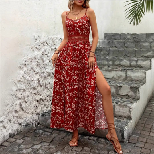Damen Sommermaxikleid mit floralem Design und raffiniertem Schlitz R&B