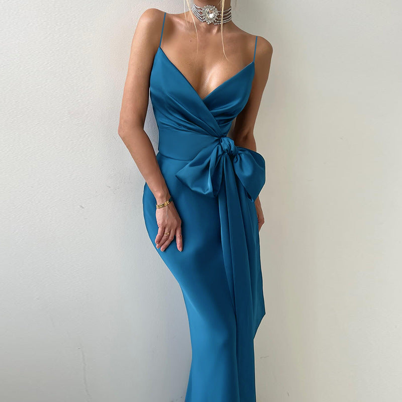 Damen elegantes Abendkleid mit Chiffon-Schleife R&B