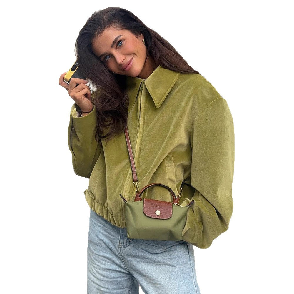 Damen modische Veloursjacke mit elastischem Saum R&B