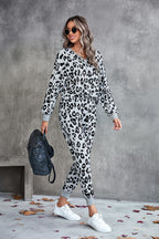 Damen Leo-Print Jogginganzug mit breitem Taillenbund und modischen Bündchen R&B