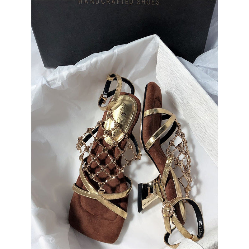 Damen elegante Sandalen mit dekorativem Strassbesatz R&B