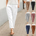 Damen nan leichte Leinenhose mit elastischem Bund, seitlichen Eingrifftaschen und gekrempeltem Saum R&B