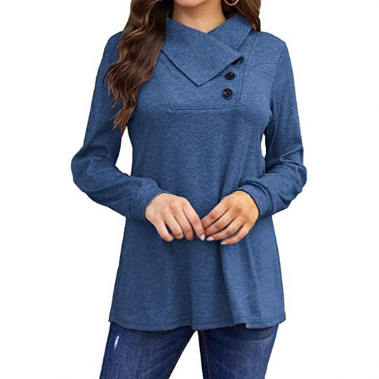 Damen Lässiges Oberteil mit asymmetrischem Kragen und Knopfdetail R&B