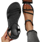 Damen Flache geflochtene Sandalen mit flexiblem Fußbett R&B